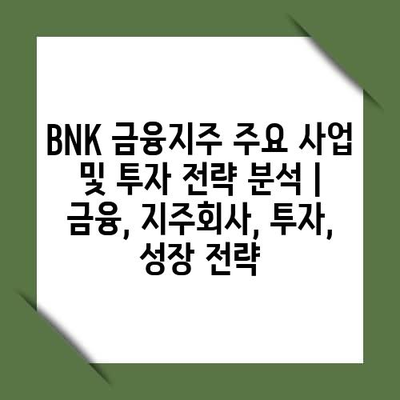 BNK 금융지주 주요 사업 및 투자 전략 분석 | 금융, 지주회사, 투자, 성장 전략